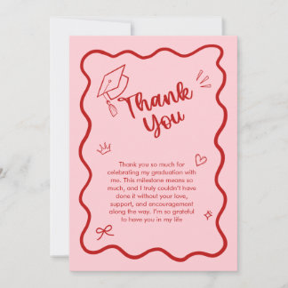 Cartão De Agradecimento Cute Trendy Pink Wavy Border Graduation