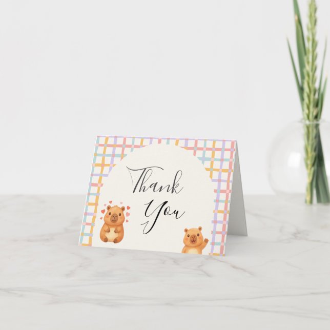 Cartão De Agradecimento Cute Watercolor Capy Capybara Baby Shower Thank (Frente)