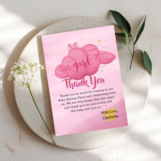 Cartão De Agradecimento Cute Watercolor Cloud Baby Girl Shower (Criador carregado)