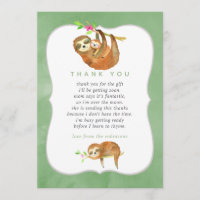 Cute Watercolor Sloth tema de Baby Shower Obrigado