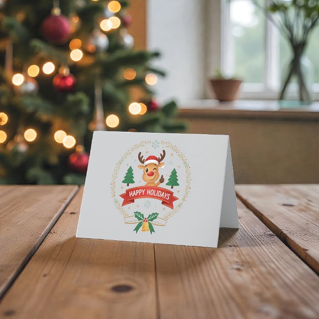 Cartão De Agradecimento Cute Winking Reindeer Happy Holidays Christmas Car (Criador carregado)