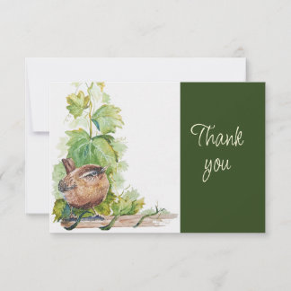 Cartão De Agradecimento Cute Wren Bird Nature WatercolorThank you