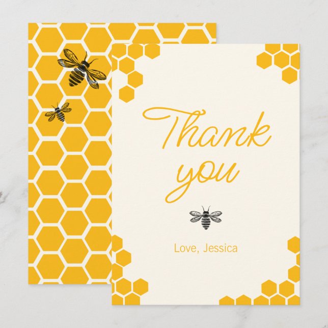 Cartão De Agradecimento Cute Yellow Honeycomb Mommy to Bee Baby Shower (Frente/Verso)