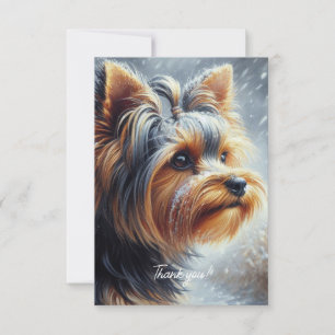 Cartão De Agradecimento Cute Yorkshire Terrier Winter Landscape