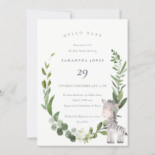 Cartão De Agradecimento Cute Zebra Foliage Wreath Hello Chá de fraldas Inv