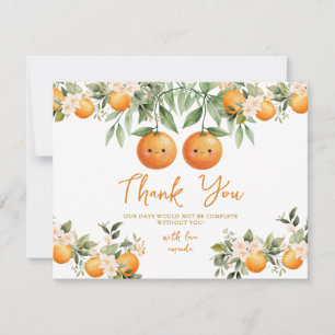 Cartão De Agradecimento Cuties Laranja Dois Pequenos Gêmeos Chá de Bebê Fl