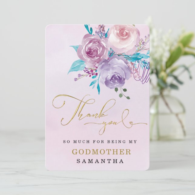 Cartão de agradecimento da madrinha personalizado (Em pé/Frente)