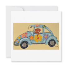 Dachshund em carro hippie