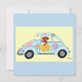 Cartão De Agradecimento Dachshund em carro hippie
