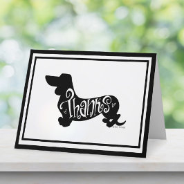 Cartão De Agradecimento Dachshund Moderno Preto Branco Dobrado em Camadas