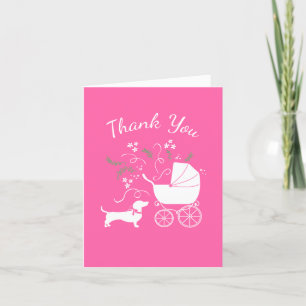 Cartão De Agradecimento Dachshund Wiener Dog Baby Shower Pink Girl