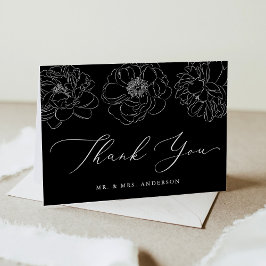 Cartão De Agradecimento Dacil Floral Black e White Weding