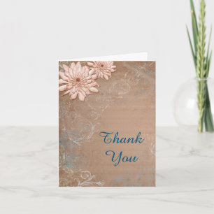 Cartão De Agradecimento Dahlia Swirl Border Tan e Blue Obrigado