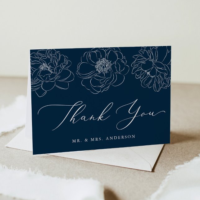 Cartão De Agradecimento Daîd Floral Marinho Wedding (Criador carregado)