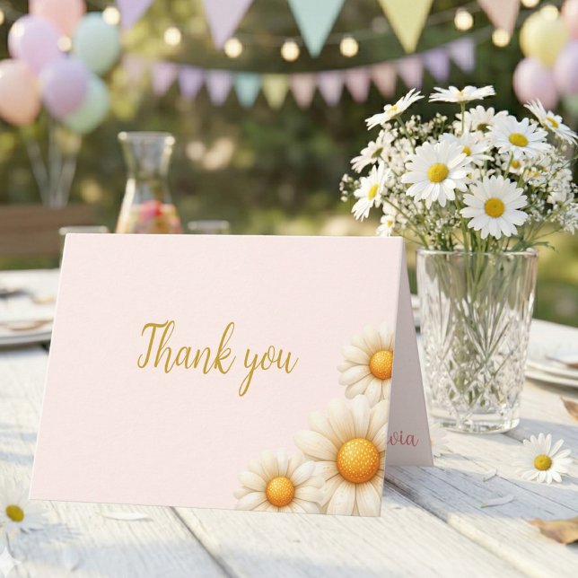 Cartão De Agradecimento Daisy 1st Birthday Isn't She ONEderful Boho Folded (Daisy 1st Birthday Isn't She ONEderful Boho Folded Thank You Card)