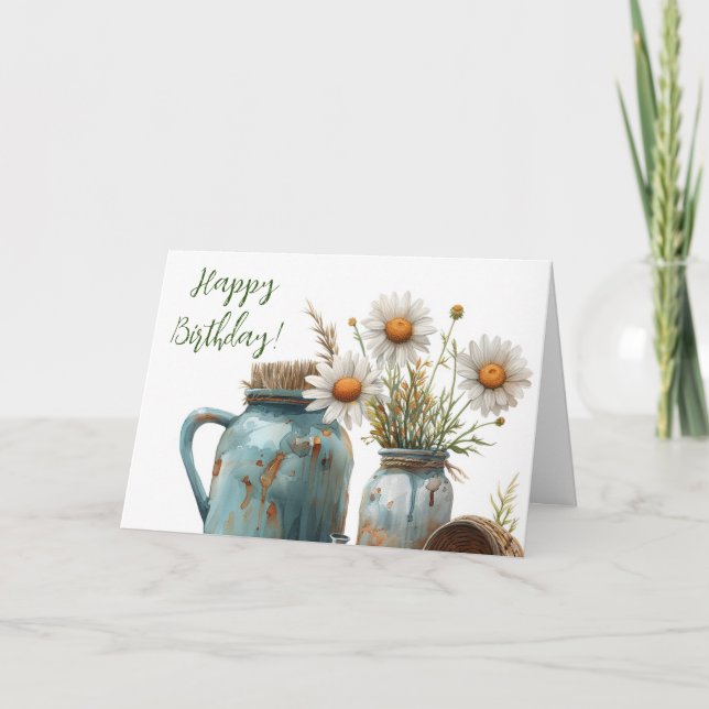 Cartão De Agradecimento Daisy Birthday Card Rustic Happy BDay Saudação (Frente)