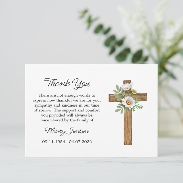 Cartão De Agradecimento Daisy Cross Sympathy Thank You Card (Em pé/Frente)