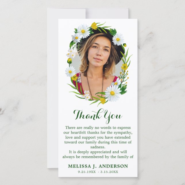 Cartão De Agradecimento Daisy Floral Memorial Foto Simpatia Funeral (Frente)