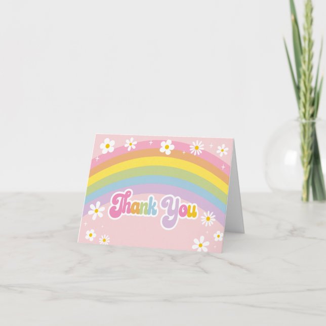 Cartão De Agradecimento Daisy Rainbow Retro Birthday (Frente)