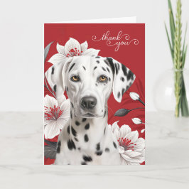 Cartão De Agradecimento Dalmatian Dog with White Lilies on Red