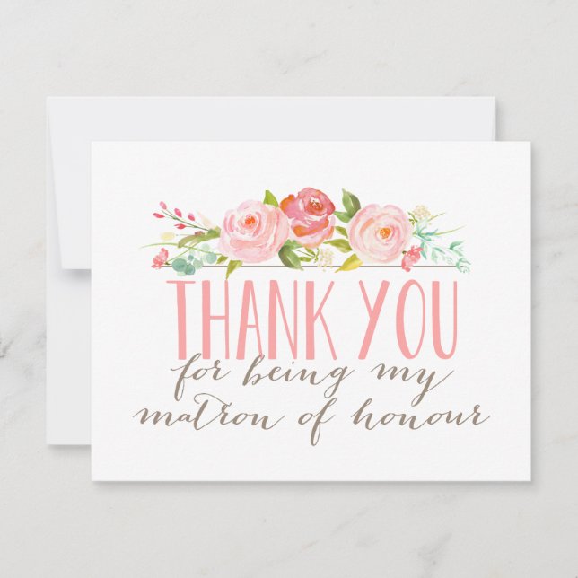 Cartão De Agradecimento Dama de Honra Floral Obrigada (Frente)