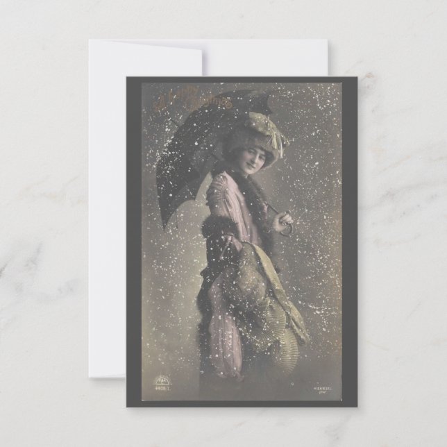 Cartão De Agradecimento Dama Vintage na Neve (Frente)
