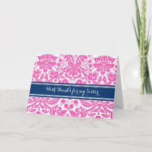 Cartão De Agradecimento Damas de honra agradecem Irmã Rosa Azul Damask
