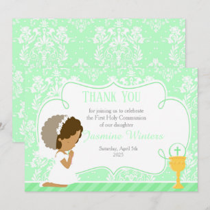 Cartão De Agradecimento Damasco da Primeira Comunhão Afro-Americana