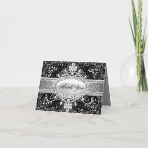 Cartão de Agradecimento Damasco Diamante & Preto