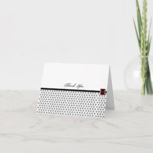 Cartão De Agradecimento Damasco preto e branco com Ruby Obrigado
