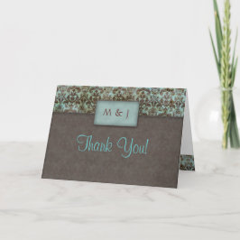 Cartão de Agradecimento Damask Azul Marrom