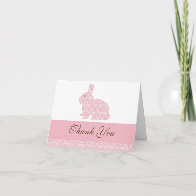 Cartão De Agradecimento Damask Bunny Rabbit Chá de fraldas Obrigado (Frente)