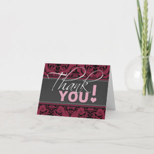 Cartão de Agradecimento Damask de Framboesa Escura