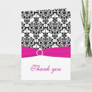 Cartão de Agradecimento Damask Rosa, Branco e Pret