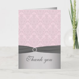 Cartão de Agradecimento Damask Rosa e Cinza