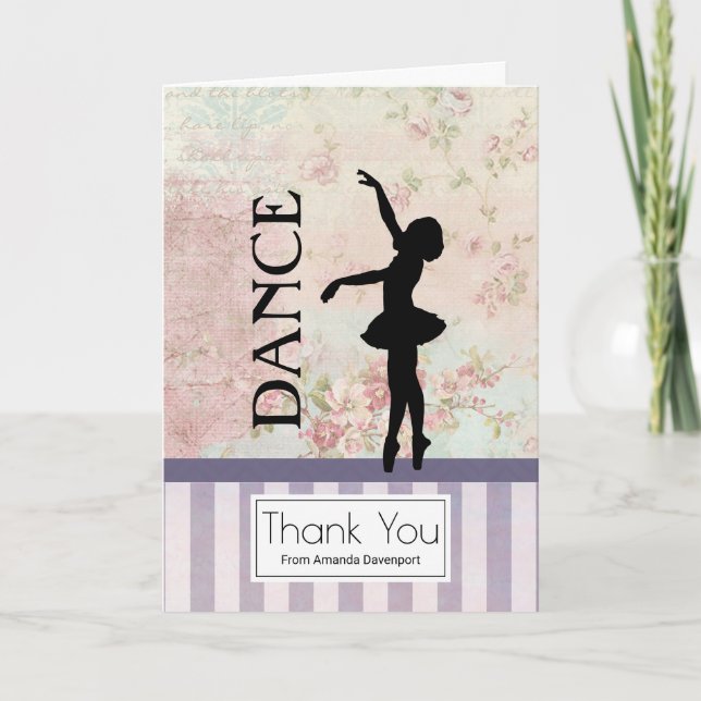 Cartão De Agradecimento Dança - Ballerina Silhouette Vintage Obrigado (Frente)