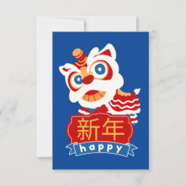 Cartão De Agradecimento dança feliz de leão de novo ano chinês