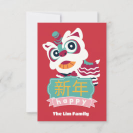 Cartão De Agradecimento dança feliz de leão de novo ano chinês