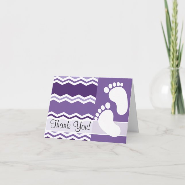 Cartão De Agradecimento Dark and Light Lavender Purple Chevron Stripes (Frente)