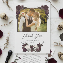 Cartão De Agradecimento Dark Floral Skull Photo Wedding Thank You Card