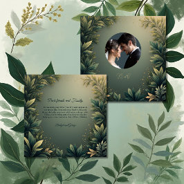 Cartão De Agradecimento dark green elegant nature wedding photo