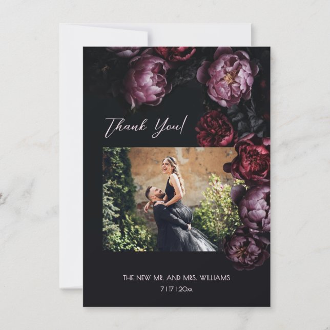 Cartão De Agradecimento Dark Moody Floral Wedding Thank You (Frente)