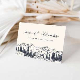 Cartão De Agradecimento Dark Navy Mountain Sketch Wedding