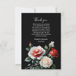 Cartão De Agradecimento Dark Pretty pink white red roses floral wedding 