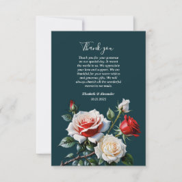 Cartão De Agradecimento Dark Pretty pink white red roses floral wedding 