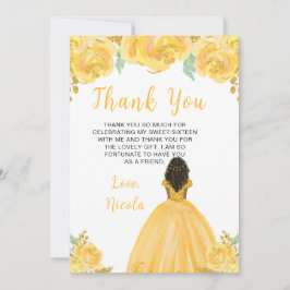 Cartão De Agradecimento Dark Skin Princess Gold Floral Sweet Sixteen