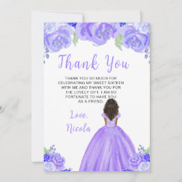 Cartão De Agradecimento Dark Skin Princess Purple Floral Sweet Sixteen