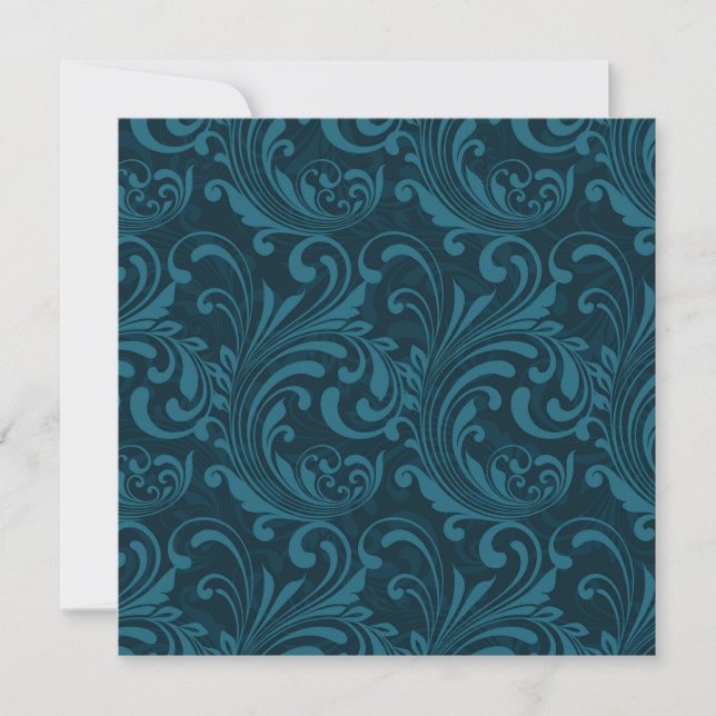 Cartão De Agradecimento Dark teal floral damask pattern (Frente)