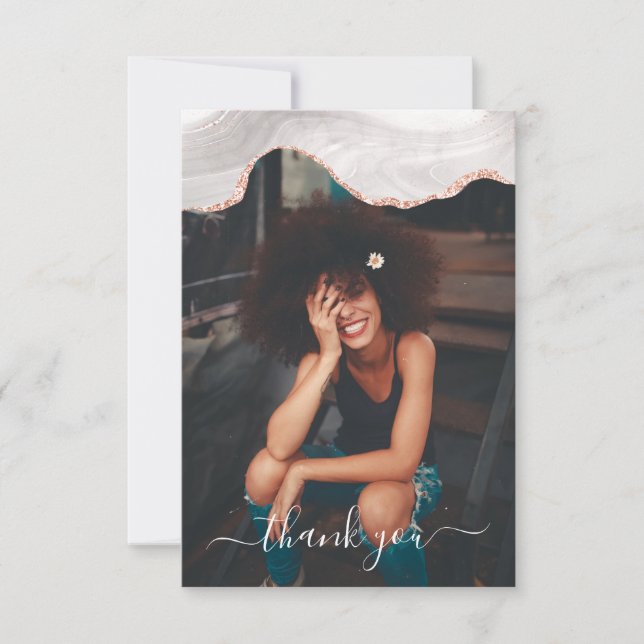 CARTÃO DE AGRADECIMENTO DC WHITE & ROSA DOURADO BLACK FOGRA AGATE MONOGRAM (Frente)