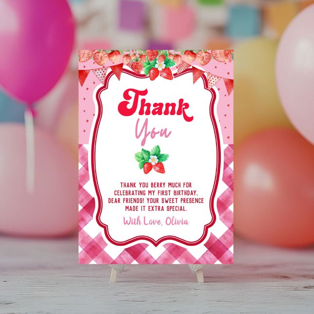 Cartão de Agradecimento de 1º Aniversário da Straw (Thank You card strawberry shortcake berry first birthday party)